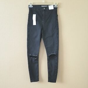 Topshop Womens Black Joni Ripped Skinny Jeans - Size 2 Petite